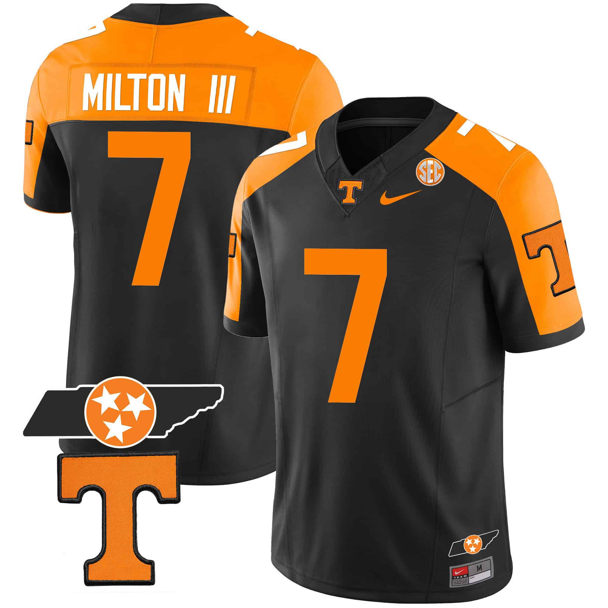 Men Tennessee Volunteers #7 Milton ii Black 2024 Nike Checkerboard & Alternate NCAA Jersey style 2